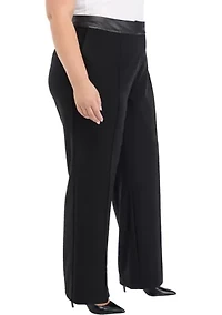 Plus Ponte Pants with Leather Trim