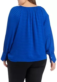 Plus Long Sleeve Tiled Chiffon V-Neck Top