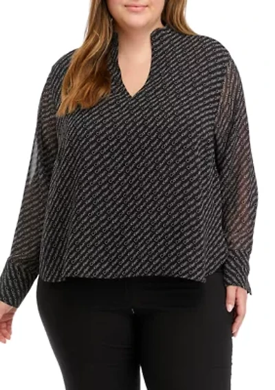 Plus Chiffon Sleeve Logo Woven Top