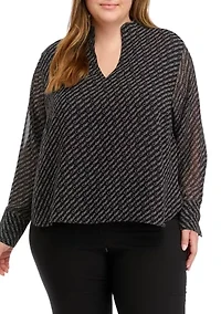 Plus Chiffon Sleeve Logo Woven Top