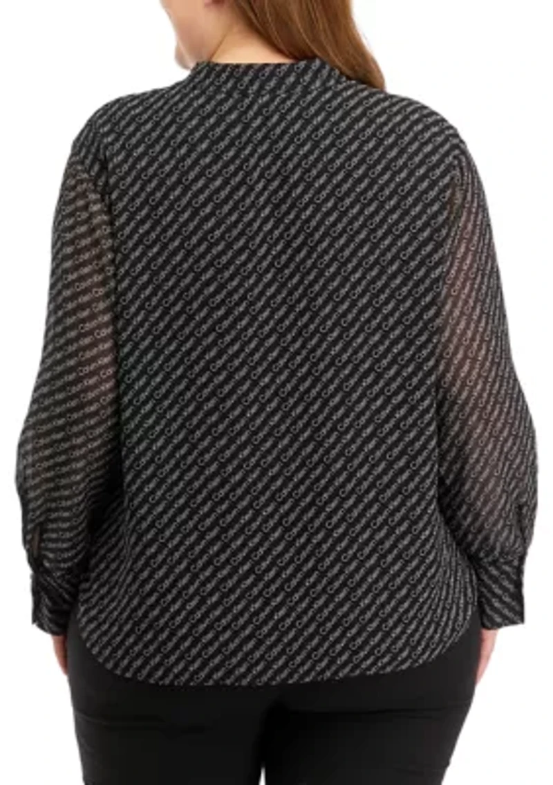 Plus Chiffon Sleeve Logo Woven Top