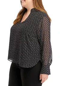 Plus Chiffon Sleeve Logo Woven Top