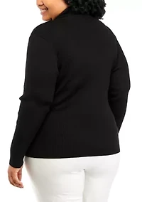 Plus Button Shoulder Ribbed Turtleneck Sweater