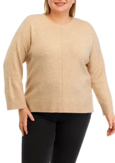 Plus Sweater with Cable Knit Sleeves