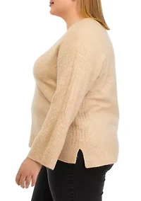 Plus Sweater with Cable Knit Sleeves