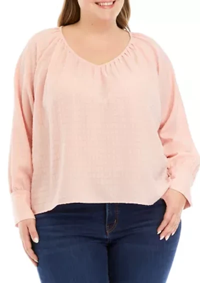 Plus Long Sleeve Jacquard Woven Top