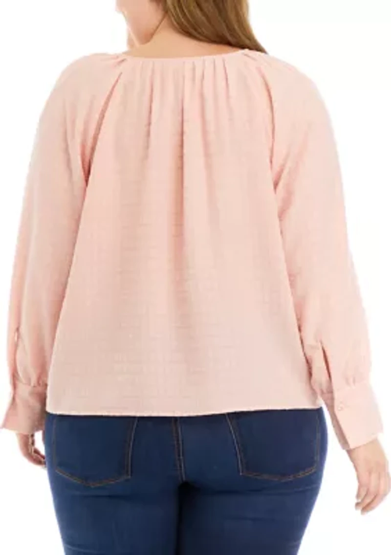 Plus Long Sleeve Jacquard Woven Top