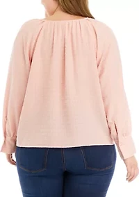 Plus Long Sleeve Jacquard Woven Top