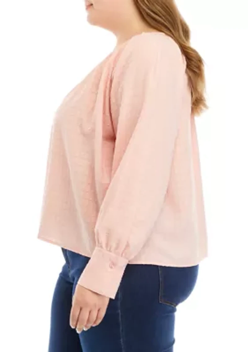 Plus Long Sleeve Jacquard Woven Top