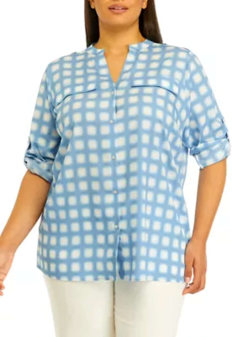 Plus Roll Tab Printed Shirt