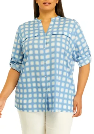Plus Roll Tab Printed Shirt