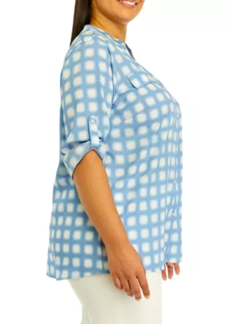 Plus Roll Tab Printed Shirt