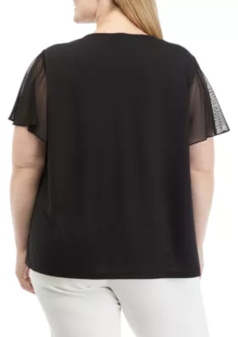 Plus Short Flutter Sleeve Knit Top