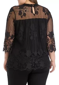Plus 3/4 Sleeve Mock Neck Lace Top