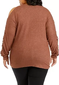 Plus Long Sleeve Cold Shoulder Grommet Top