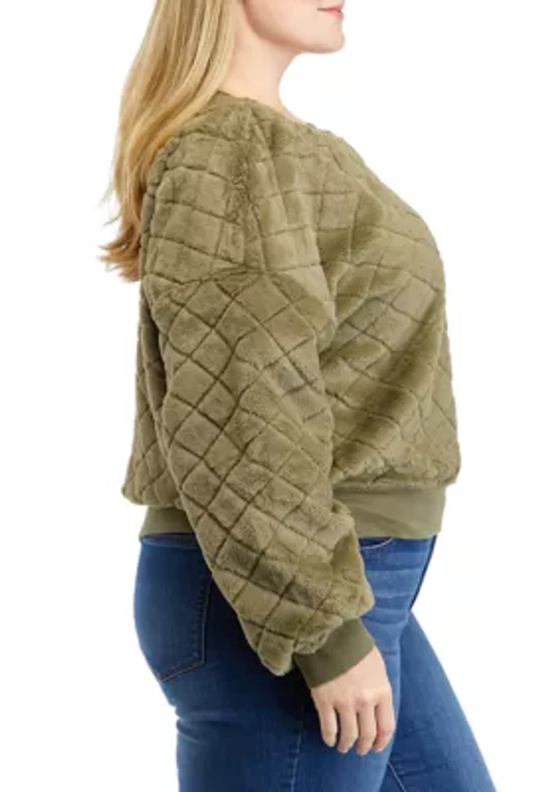 Plus Diamond Fur Crew Neck Sweater