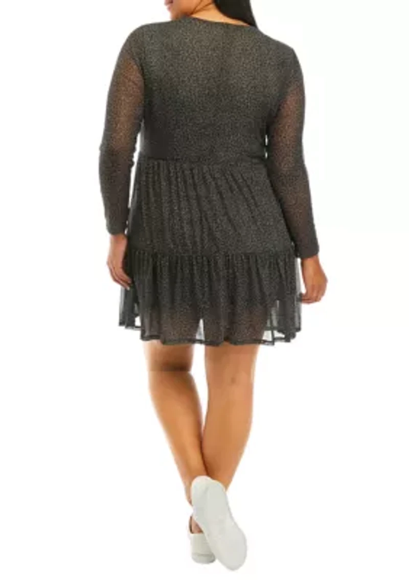 Plus Long Sleeve Babydoll Mesh Dress