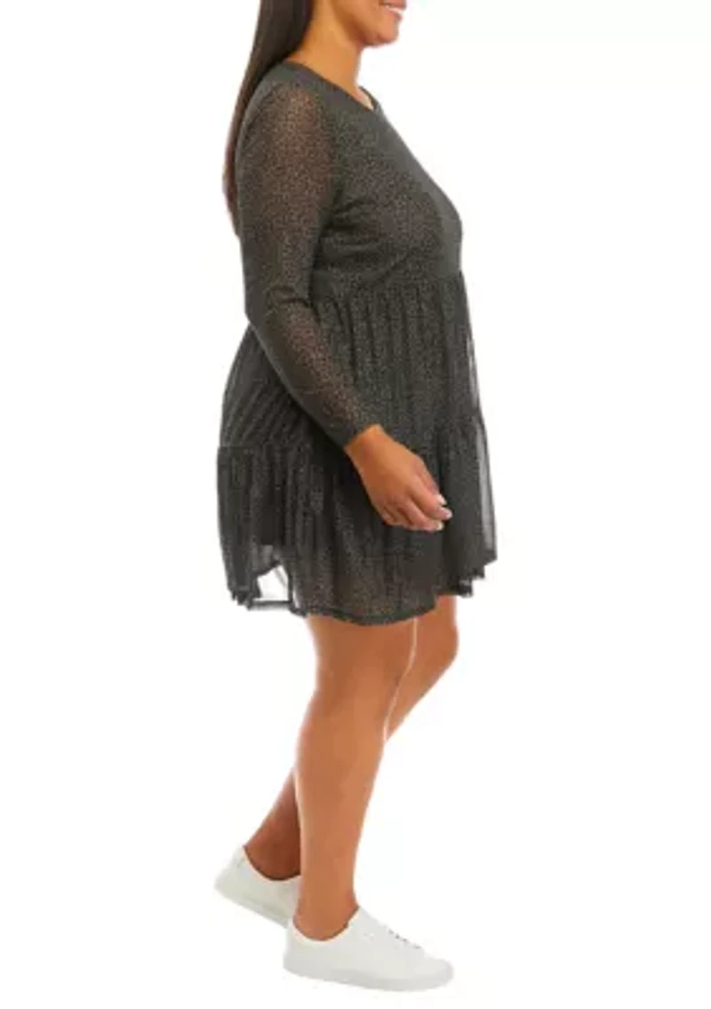 Plus Long Sleeve Babydoll Mesh Dress