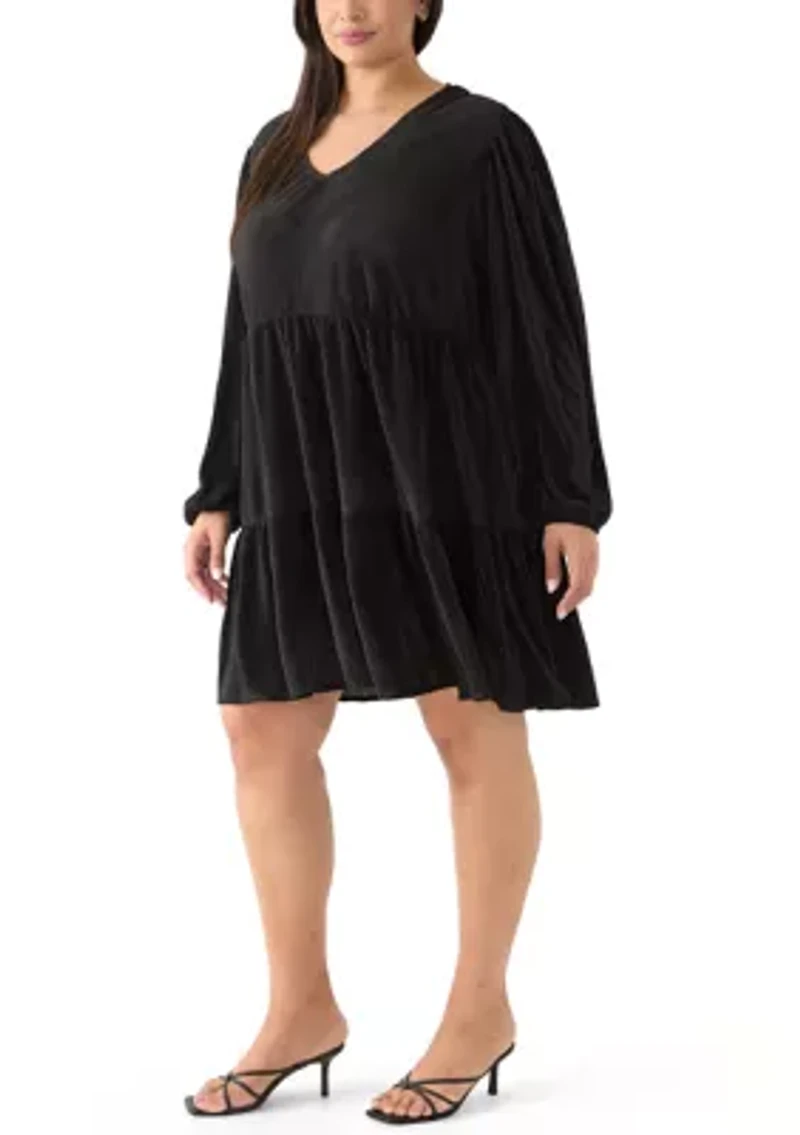 Plus V-Neck Babydoll Dress