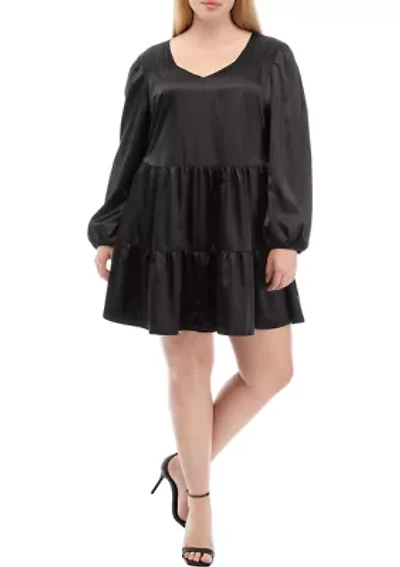 Plus Long Sleeve Tiered Dress
