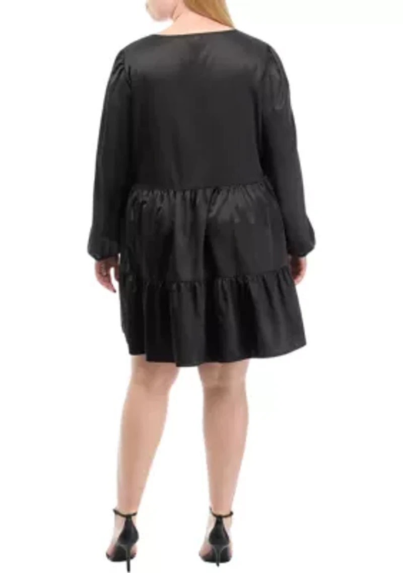 Plus Long Sleeve Tiered Dress