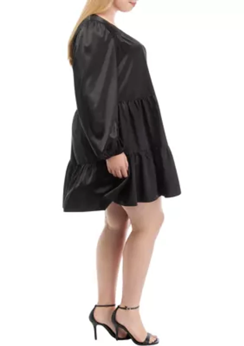 Plus Long Sleeve Tiered Dress