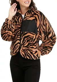 Juniors' Balloon Sleeve Zip Up Jacket with Printed Pocket