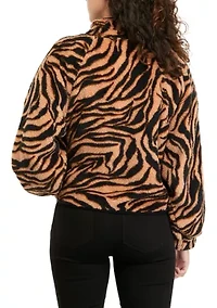 Juniors' Balloon Sleeve Zip Up Jacket with Printed Pocket