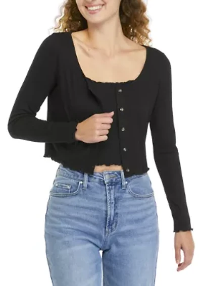 Juniors' Long Sleeve Cardigan Tank Set