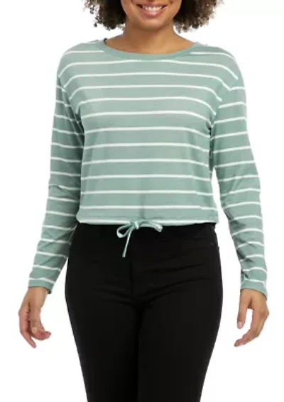 Juniors' Long Sleeve Drawstring Hem Shirt