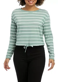 Juniors' Long Sleeve Drawstring Hem Shirt