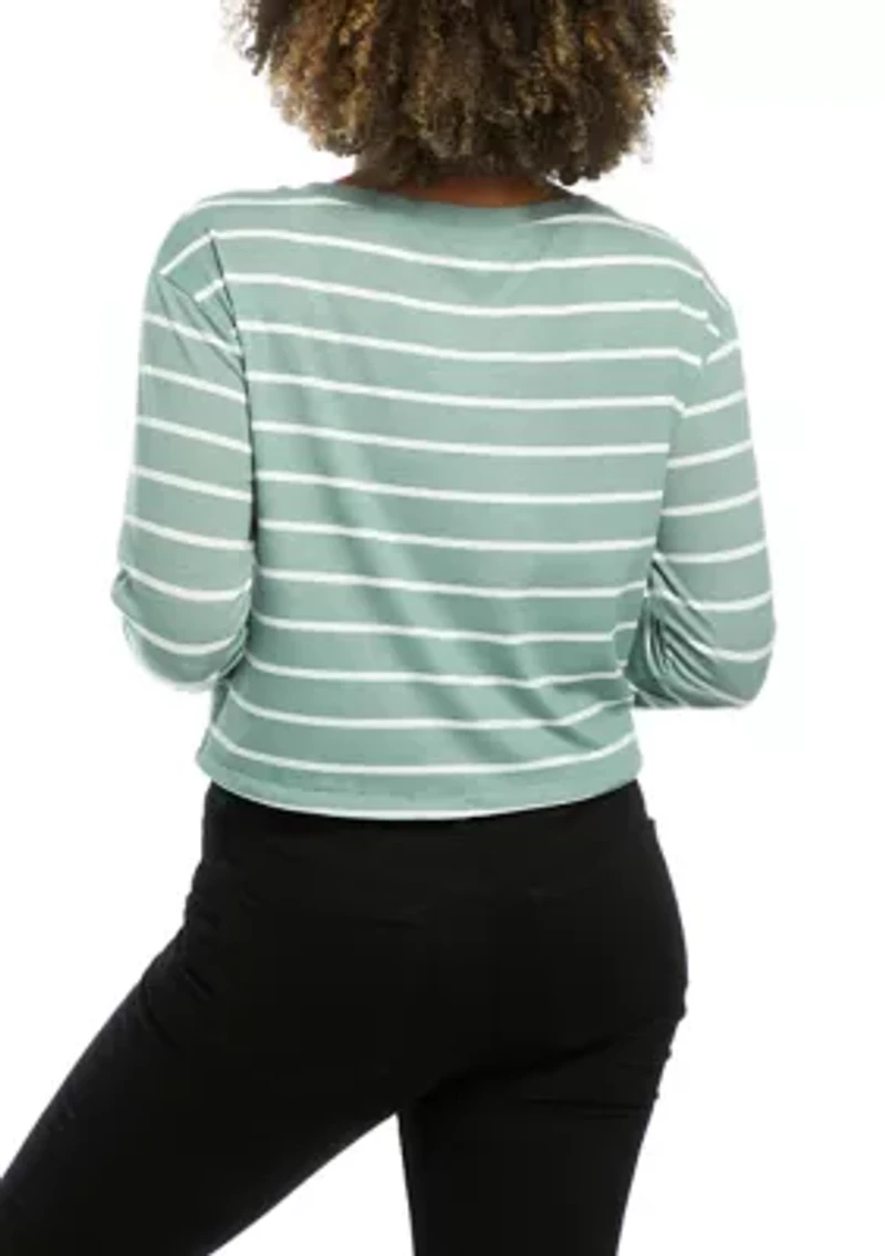 Juniors' Long Sleeve Drawstring Hem Shirt