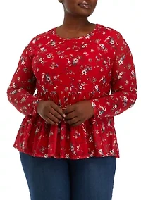 Plus Long Sleeve Mesh Babydoll Top