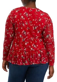Plus Long Sleeve Mesh Babydoll Top