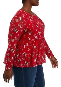 Plus Long Sleeve Mesh Babydoll Top
