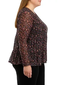 Plus Long Sleeve Mesh Babydoll Top