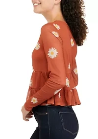 Juniors' Long Sleeve Mesh Babydoll Top