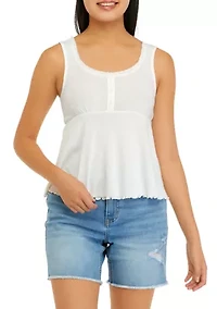 Juniors' Sleeveless Henley Babydoll Tank Top