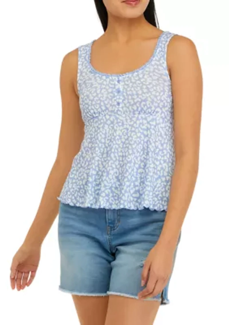 Juniors' Sleeveless Henley Babydoll Tank Top