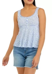 Juniors' Sleeveless Henley Babydoll Tank Top