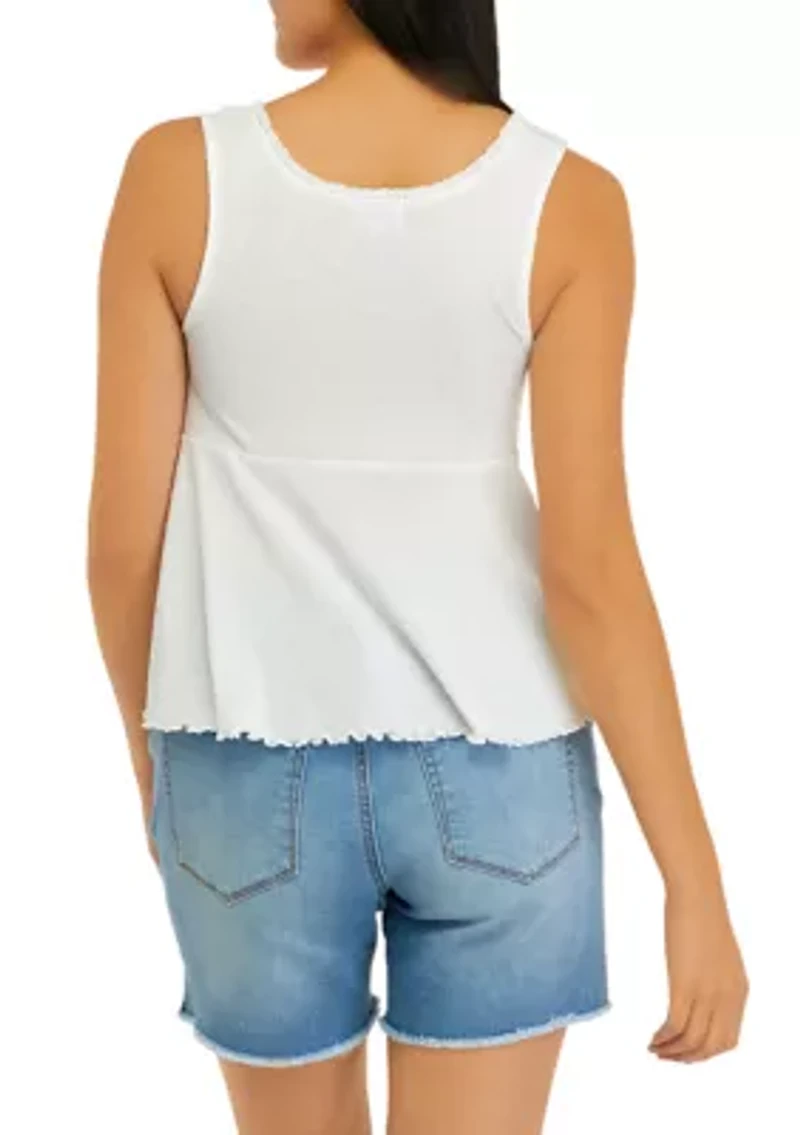 Juniors' Sleeveless Henley Babydoll Tank Top