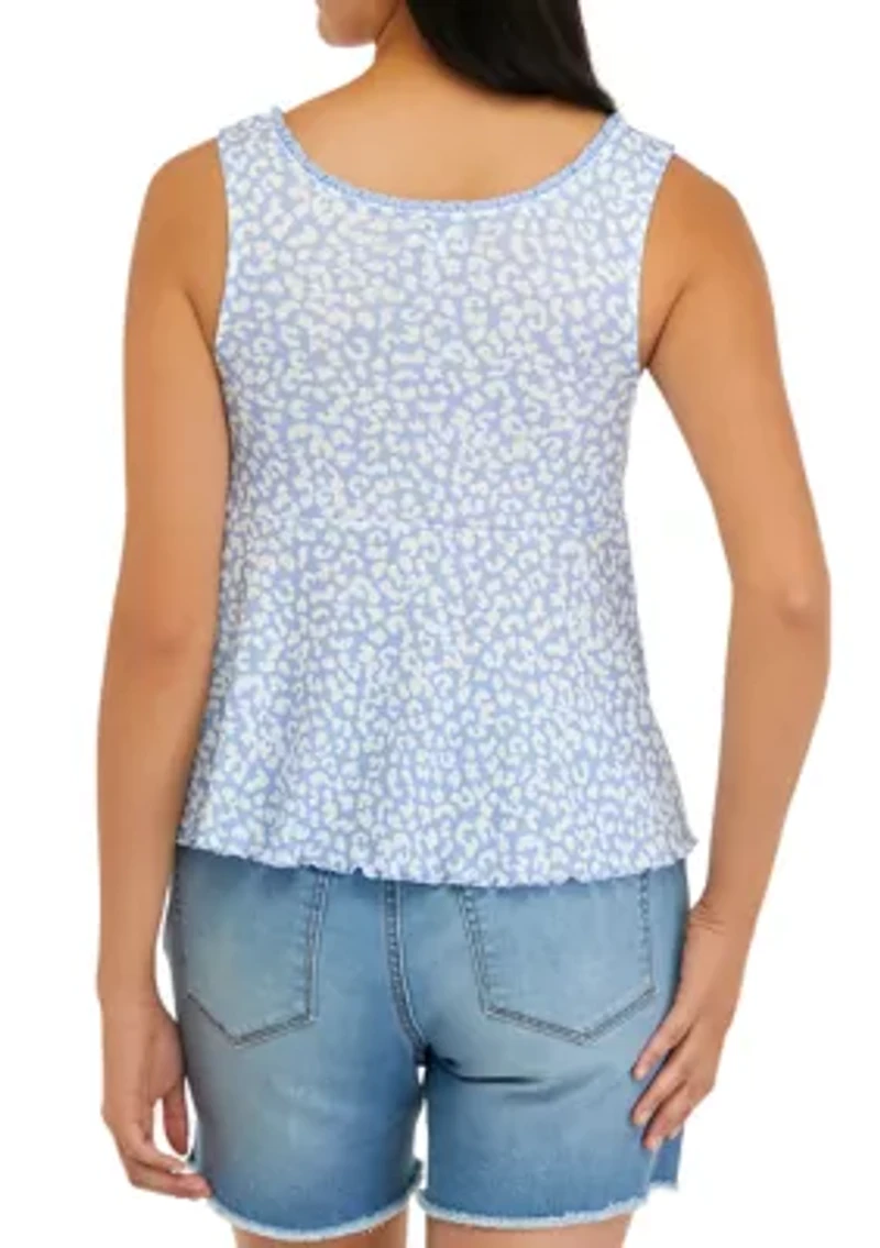 Juniors' Sleeveless Henley Babydoll Tank Top