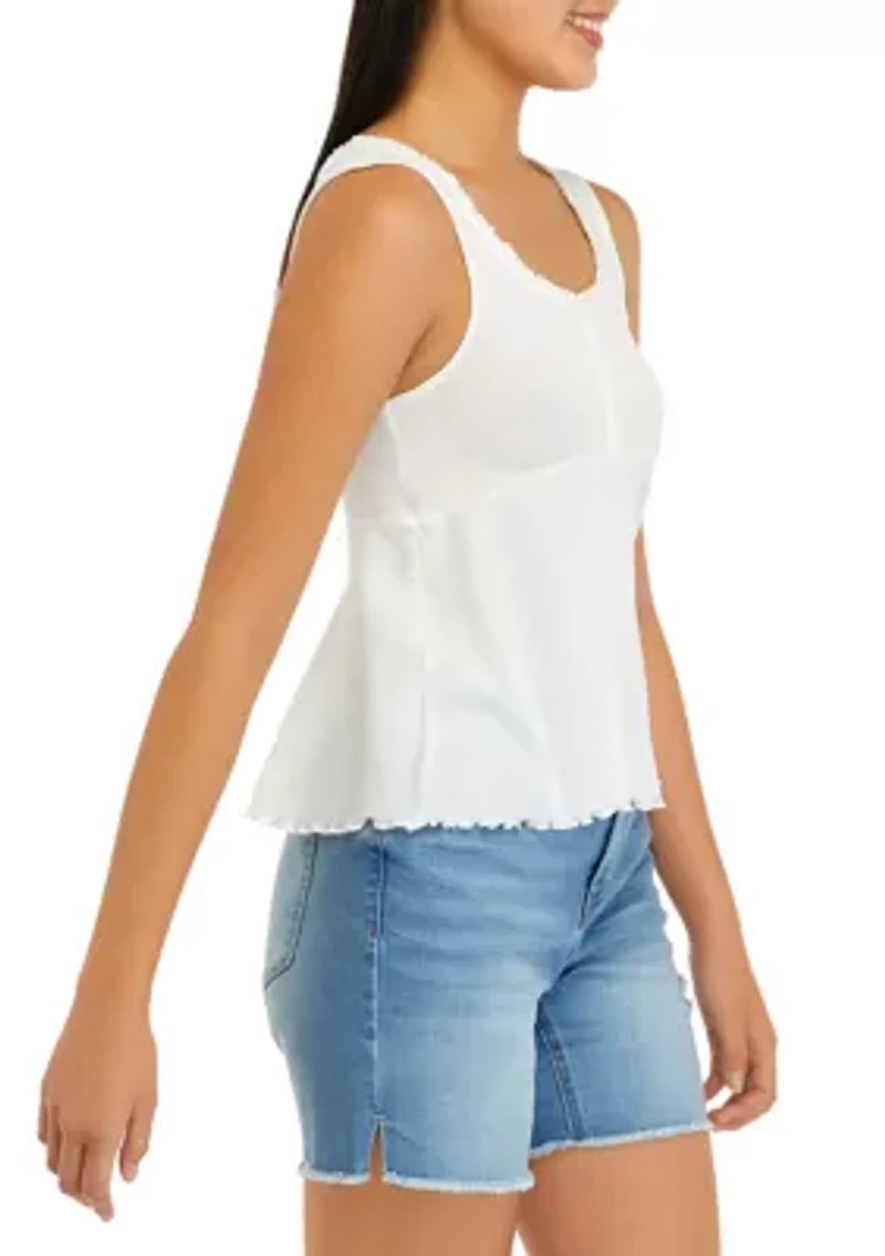 Juniors' Sleeveless Henley Babydoll Tank Top
