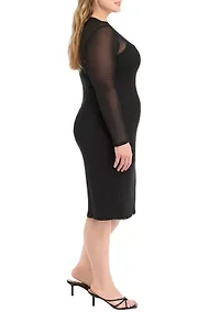 Plus Mesh Crew Neck Midi Dress