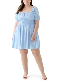 Plus Puff Sleeve Textured Dress