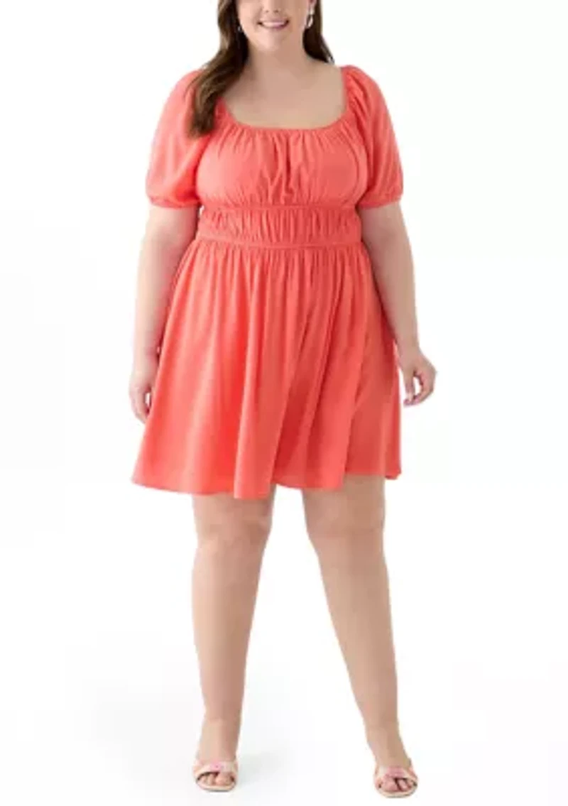 Plus Puff Sleeve Textured Dress