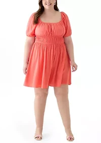 Plus Puff Sleeve Textured Dress
