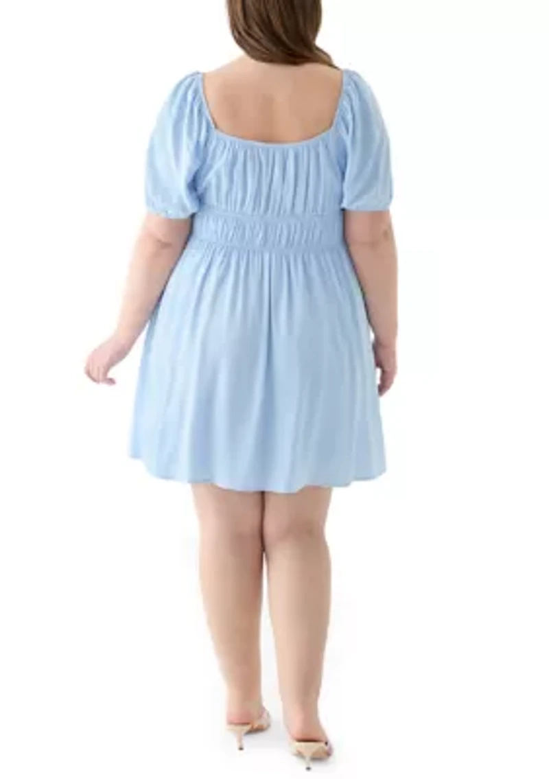 Plus Puff Sleeve Textured Dress