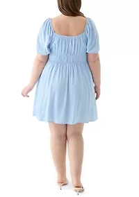 Plus Puff Sleeve Textured Dress