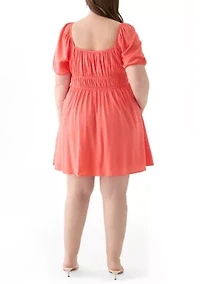 Plus Puff Sleeve Textured Dress